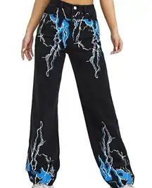 Lightning Graphic Print Straight Jeans SHEIN EZwear High Waist Size M Loose