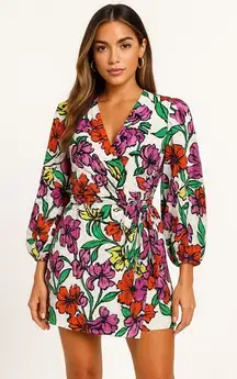 Roller Rabbit Jorales Bibianna Dress‎ White Floral Wrap Long Sleeve XS NWT