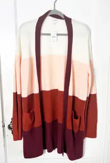 J. Crew Factory Colorblock Striped Wool Blend Cardigan Open Front NEW Size Large