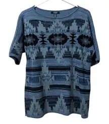 Chaps Denim Sweater Women Size XL Aztec Southwestern Short Sleeve Knit Pullover
