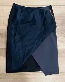 Cedric Charlier Black Navy Wool Blend Italian Asymmetrical Pencil Skirt Size 4