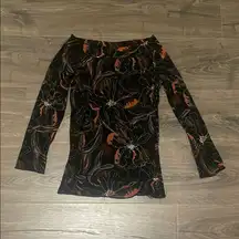 Y2K The Limited Off the Shoulder Sheer Black Floral 3/4 Sleeve Top Size Small