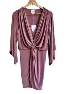 Misa Pink Teget 3/4 Sleeve V Neck Draped Front Mini Women Size M Party Cocktail