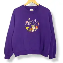 Embroidered Sweatshirt Floral Purple Women Top Size Medium Cottagecore Casual
