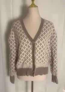 cupcakes & cashmere Geometric Knit Cardigan in Cream and Brown