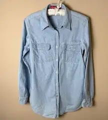 Vintage Chambray Shirt Womens Small Blue Top Blouse Gloria Vanderbilt 90s Y2K