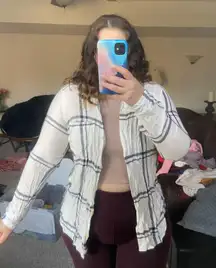 White And Blue Plaid Button Up 