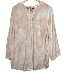 Torrid‎ Women's L Tie Neck Peasant Top Dusty Rose Lightweight Marble Tie Dye New