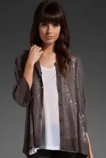 Alice & Olivia Brown Taupe Sequin Hooded Cardigan size large