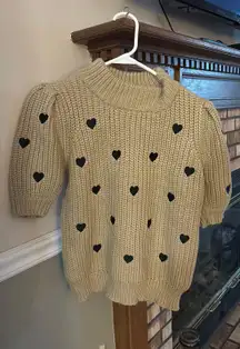 English Factory Tan Half-Sleeve Heart Sweater