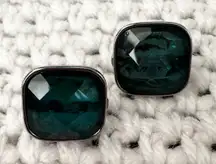 TJG The Jewelry Group Marked Green Faceted Square Cushion Cut Clip On Earrings