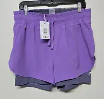 Gymshark Women's 2 in 1 Runing Shorts HT3 Grape Purple/Dewberry Purple Large NWT