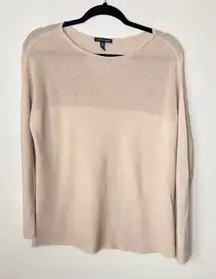 Eileen Fisher XS Tencel Long Sleeve Tan Sweater‎ Mesh & Ribbed Detailing Minimal