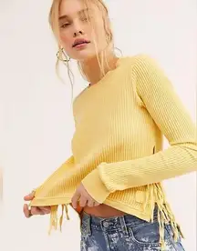 Creamsicle Yellow Interlaken Thermal Waffle Knit Long Sleeve Sweater