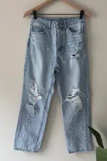 No Boundaries Distressed Paint Splatter Light Wash Jeans 100% Cotton Button Fly
