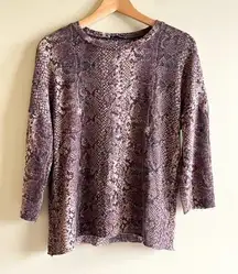 ZARA Sweater Women's Size S Brown‎ Knit Animal Print Stretchy Soft 3/4 Sleeve