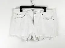 AGOLDE Parker 100% Organic Cotton White Button Fly Fray Hem Shorts, Size 31