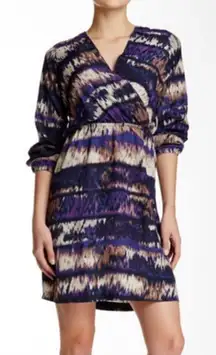 Amour Vert Karen Surplice Plum Ikat Print Dress M