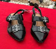 Size 8 Peyton Double Buckle black Slingback Flats by wild fable