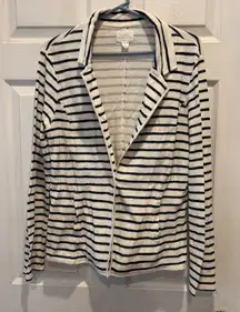 CASLON Women's Striped Knit Blazer Jacket Cream Navy Size L MInimalist Preppy