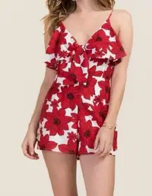 FRANCESCA’S Blue Rain Sleeveless Floral Shorts Romper Women’s Sz S EUC