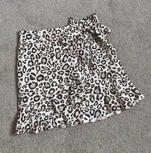 Leopard Print Ruffle Wrap Mini Skirt 