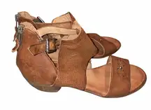 Miz Mooz Distressed Brown Leather Caribe Cutout Sandals Shoes size 38