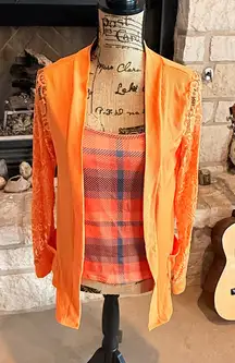 Source Unknown Orange Plaid Sleeveless Top and Bright Jacket