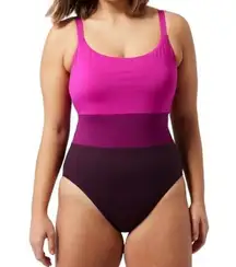 Athleta NWT  Coastline One Piece Swimsuit Fuchsia Magenta Colorblock Size Large