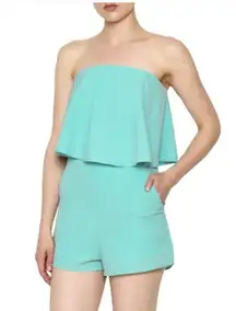 She + Sky Romper Womens Medium Blue Green Strapless Popover