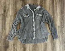 Free People One Scout Waffle Oversized Knit Button Down Jacket