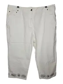 Hearts Of Palm Nwt Bali Hai White Cropped Capri Pants Beaded Embroidered 20W