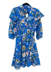 Walter Baker Dress Womens 6 Sommer Knee Length Floral Blue Chiffon NWT