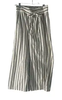 Mine Women's Size Large Linen Blend Striped Belted Flowy Wide Leg Crop Pants