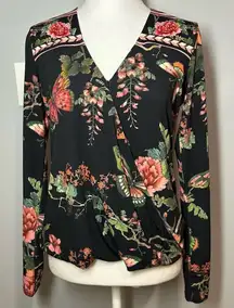 Hale Bob buttery Jersey soft faux wrap top‎ black butterfly size XS