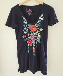 Johnny Was Embroidered Black Mini Dress Tunic Sz XS