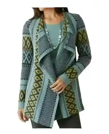 J.Jill Southwestern Print Cascade Cardigan Blue Size XS Petite Alpaca Blend Boho