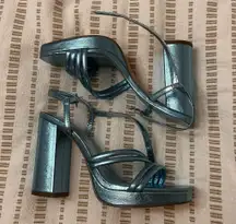 Primary Metallic Baby Blue Heels Thick Heel