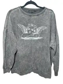 Motel Glo Sweatshirt in Stone Wash Cherub‎ Angelo Print Oversized Size Medium