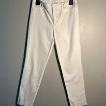 Calvin Klein White Straight Leg Jeans Gold Button SZ 4 Capri Pants Stretch