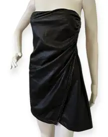 Elegant Black Faux Leather Strapless Dress