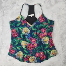 Womens Silk Floral  Tank Top Made In USA Size M Medium