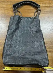 Skulls Embossed Handbag Purse Black Chain Straps Women’s Hobo Y2K