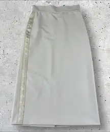 MAX MARA‎ SFILATA RUNWAY Pencil Midi Skirt Khaki Beige Spell Out Logo Sz XS