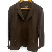 Lifestyle Brown Button Jacket Blazer Lots of Stretch Size XL