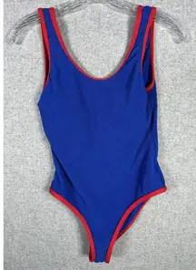 Pink lily Womens One Piece Blue Red Swimsuit Large High Thigh Scoop Neck Back