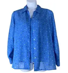 Liz Baker Blouse Set Size 14 Blue Polka Dot Tank Button Up Shirt Set Womens