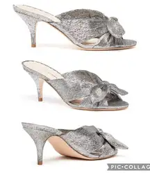 Loeffler Randall Luisa Knotted Metallic Silver Leather Heeled Mules 8