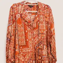 RACHEL ZOE Red-Orange Southwestern Boho Rayon Blouse Large