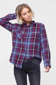 Anine Bing Red and‎ Blue Plaid Flannel Button Down Shirt Size S